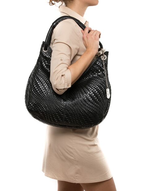 Bandolera Concetta de piel negra - 38x34x10 cm