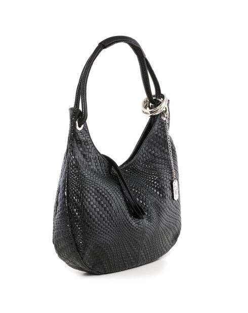 Bandolera Concetta de piel negra - 38x34x10 cm