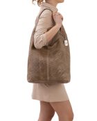 Palladia Schultertasche aus taupefarbenem Leder - 38x30x2 cm