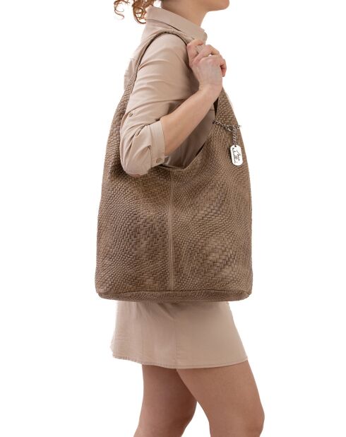 Palladia Schultertasche aus taupefarbenem Leder - 38x30x2 cm