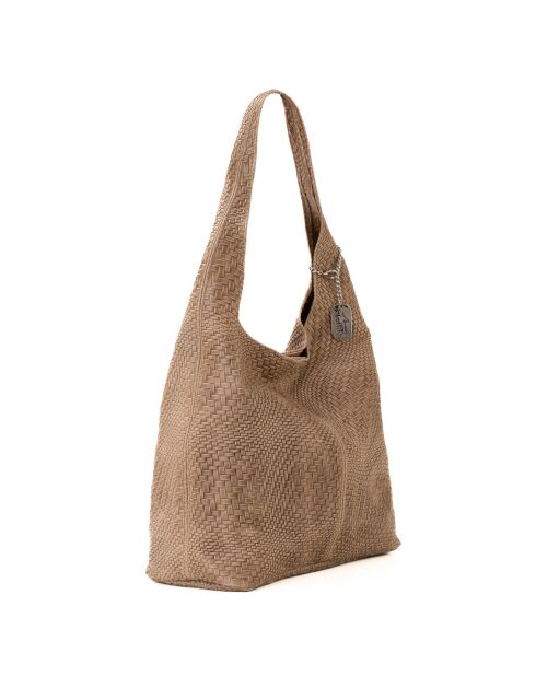 Palladia Schultertasche aus taupefarbenem Leder - 38x30x2 cm