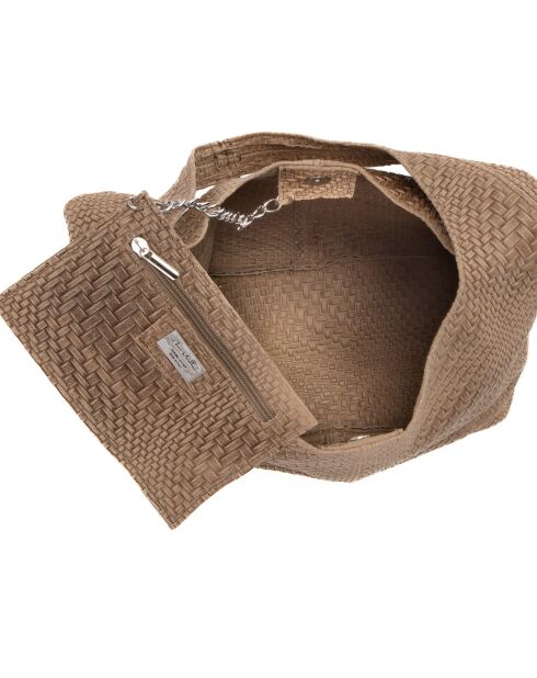 Palladia Schultertasche aus taupefarbenem Leder - 38x30x2 cm