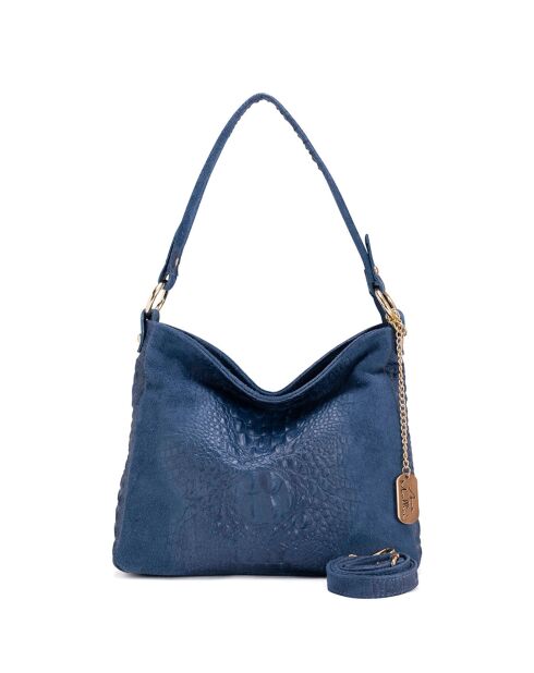 Linda inktblauwe leren schoudertas - 29x24x8 cm