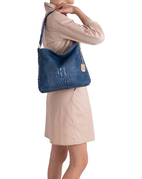 Linda inktblauwe leren schoudertas - 29x24x8 cm