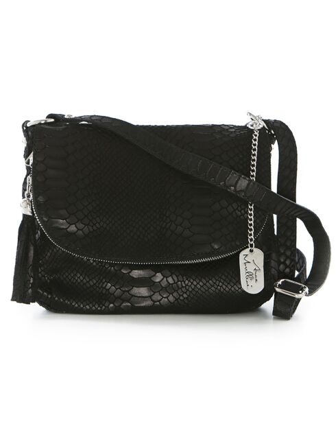 Bandolera Elena de piel negra - 28x20x8 cm