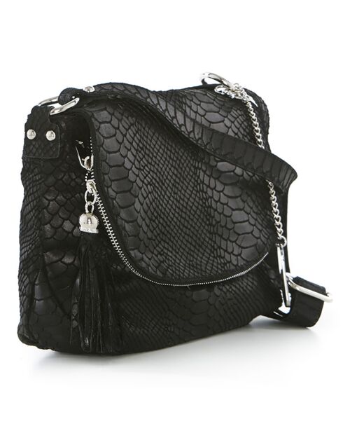 Bandolera Elena de piel negra - 28x20x8 cm