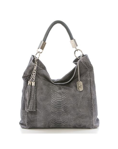 Graue Rosallia Lederhandtasche - 38x36x14 cm