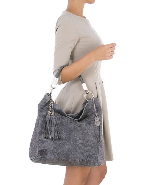 Graue Rosallia Lederhandtasche - 38x36x14 cm