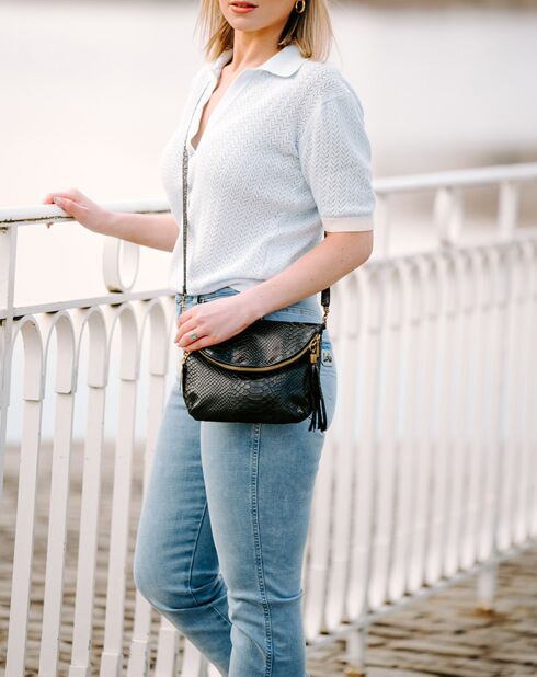 Lydia zwarte leren schoudertas - 22x18x2 cm