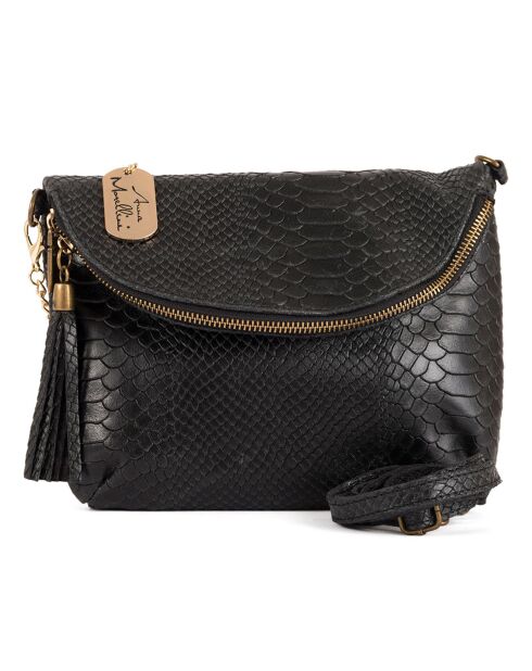 Lydia zwarte leren schoudertas - 22x18x2 cm