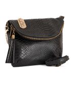 Lydia zwarte leren schoudertas - 22x18x2 cm