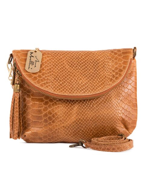Lydia cognac leren schoudertas - 22x18x2 cm