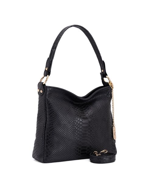 Bandolera Dania de piel negra - 29x24x8 cm