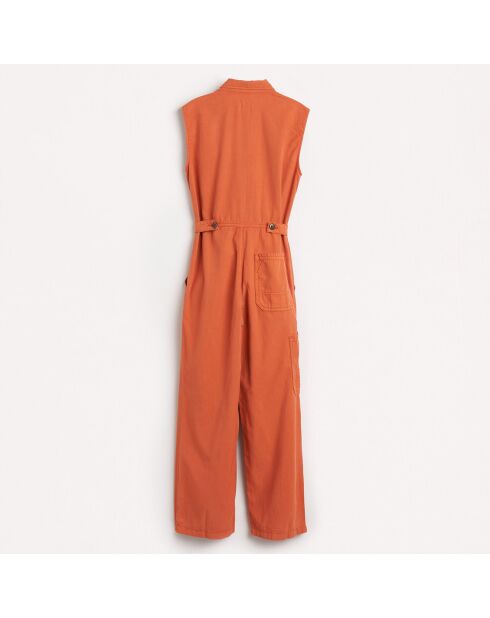 Parole Jumpsuit van roestige oranje katoenmix zonder mouwen