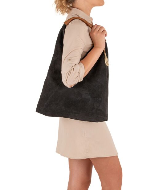 Eleonora schwarze Schultertasche aus Leder - 40x31x2 cm