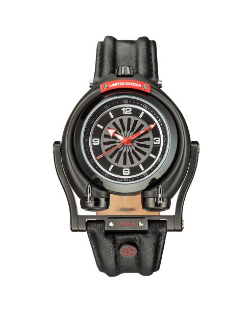 Montre Triton Homme Automatique en Cuir noire