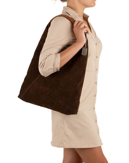 Eleonora donkerbruine leren schoudertas - 40x31x2 cm