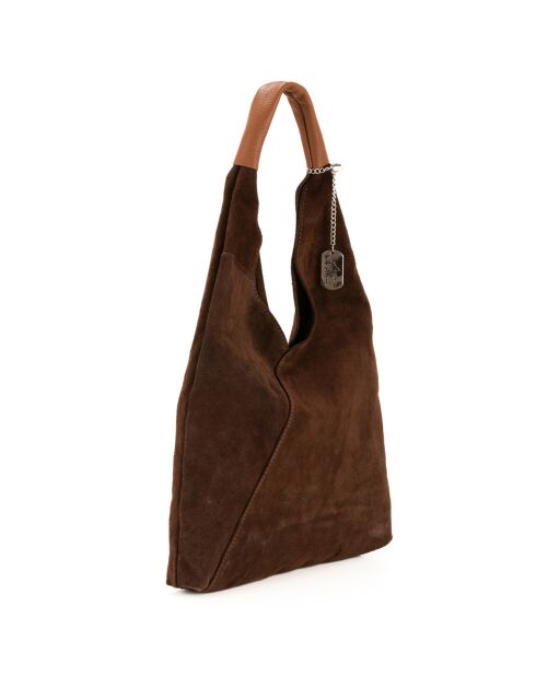 Eleonora donkerbruine leren schoudertas - 40x31x2 cm