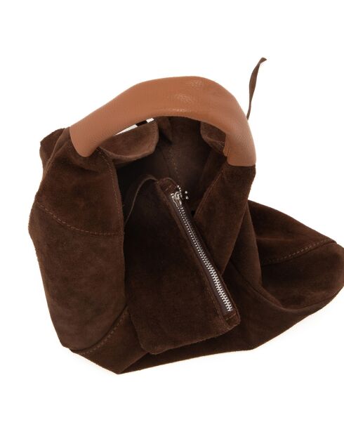 Eleonora donkerbruine leren schoudertas - 40x31x2 cm