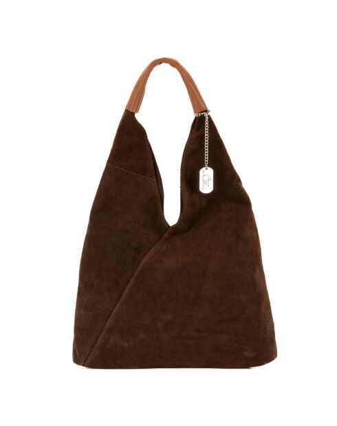 Eleonora donkerbruine leren schoudertas - 40x31x2 cm