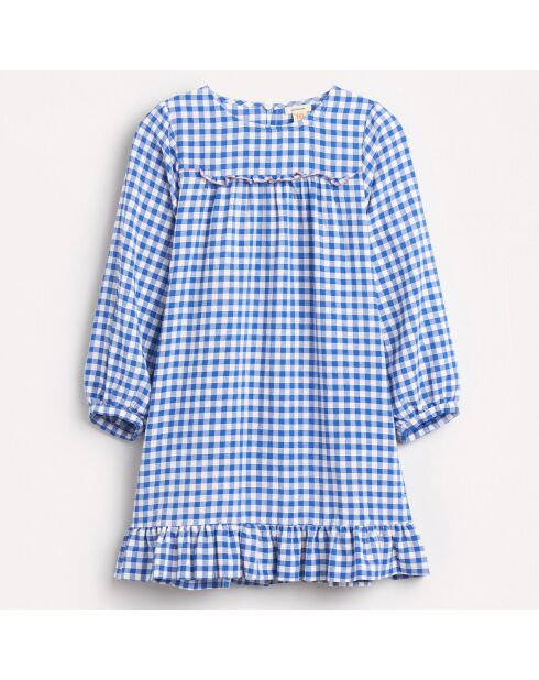 Robe courte Pénélope motif vichy à volant bleue