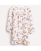 Robe courte Pénélope imprimé floral à volant écru/multicolore
