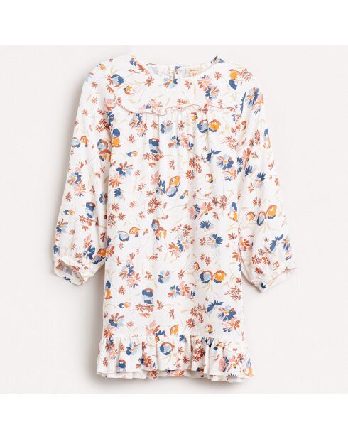 Robe courte Pénélope imprimé floral à volant écru/multicolore