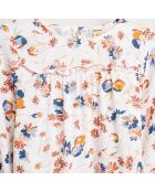 Robe courte Pénélope imprimé floral à volant écru/multicolore