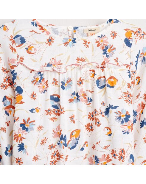 Robe courte Pénélope imprimé floral à volant écru/multicolore