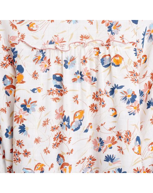 Robe courte Pénélope imprimé floral à volant écru/multicolore