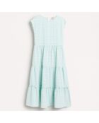 Robe longue Azul motif vichy à volants menthe