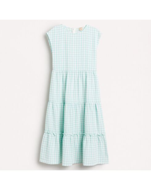 Robe longue Azul motif vichy à volants menthe