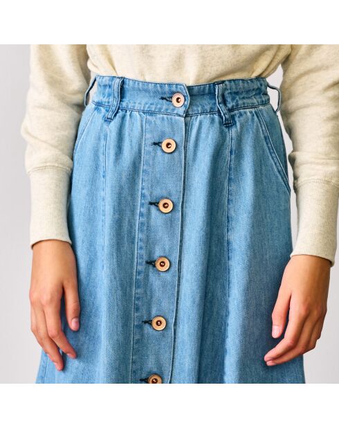 Jupe midi en Coton léger Alicia boutonnée bleu denim
