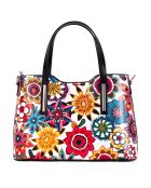 Borsa a mano in pelle di cicile bianca/multicolore - 28x22x8 cm