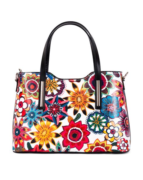 Borsa a mano in pelle di cicile bianca/multicolore - 28x22x8 cm