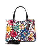 Borsa a mano in pelle di cicile bianca/multicolore - 28x22x8 cm