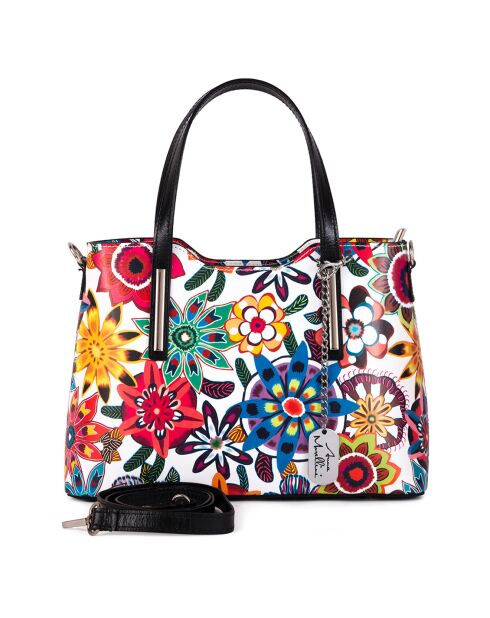 Borsa a mano in pelle di cicile bianca/multicolore - 28x22x8 cm