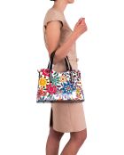 Borsa a mano in pelle di cicile bianca/multicolore - 28x22x8 cm