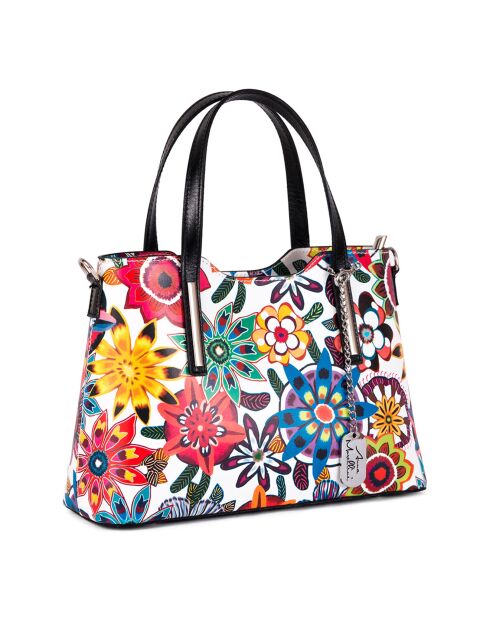 Borsa a mano in pelle di cicile bianca/multicolore - 28x22x8 cm