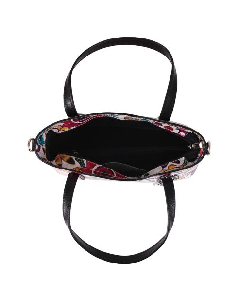 Borsa a mano in pelle di cicile bianca/multicolore - 28x22x8 cm