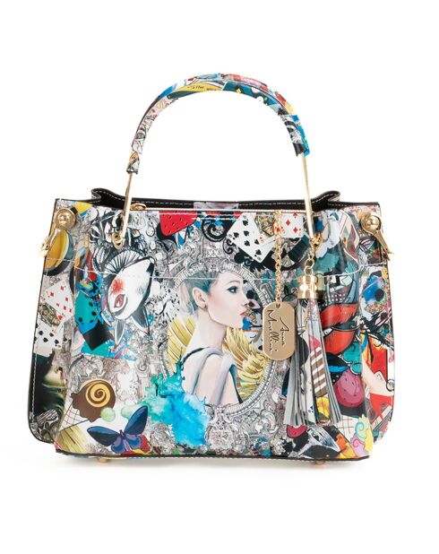 Borsa in pelle Marlit grigio/multicolore - 26x21x13 cm