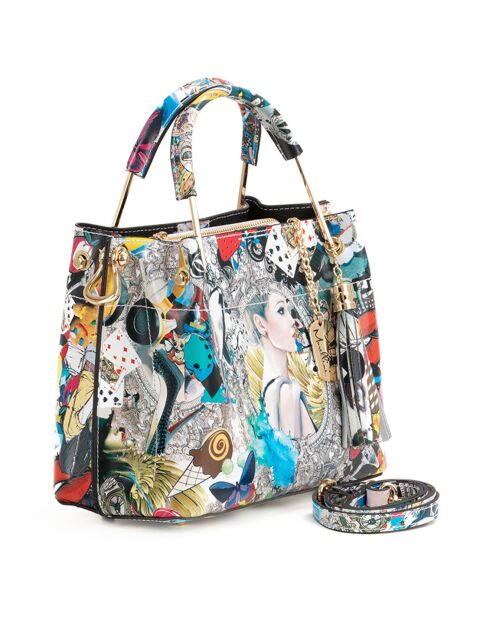 Borsa in pelle Marlit grigio/multicolore - 26x21x13 cm