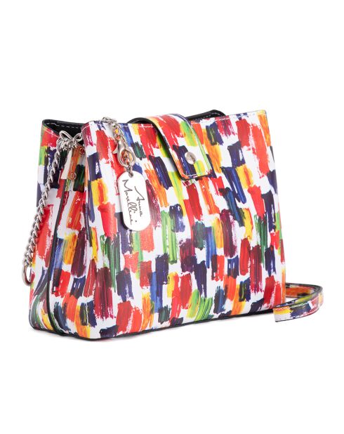 Borsa a tracolla Olivia in pelle bianco/multicolore - 23x18x9 cm