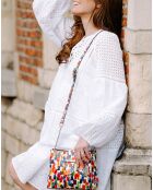 Borsa a tracolla Olivia in pelle bianco/multicolore - 23x18x9 cm