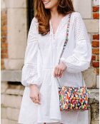 Borsa a tracolla Olivia in pelle bianco/multicolore - 23x18x9 cm