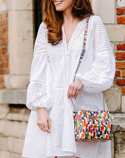 Borsa a tracolla Olivia in pelle bianco/multicolore - 23x18x9 cm