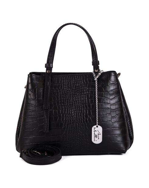 Schwarze Isabella Lederhandtasche - 30x21x12 cm