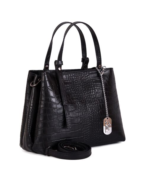 Schwarze Isabella Lederhandtasche - 30x21x12 cm