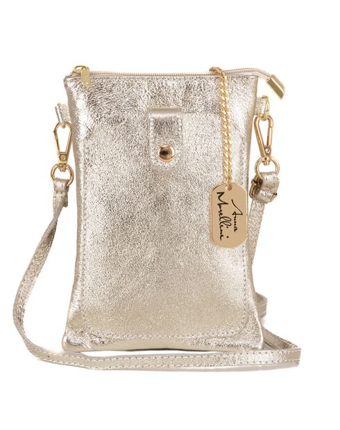 Erica gouden leren schoudertas - 14x21x1 cm