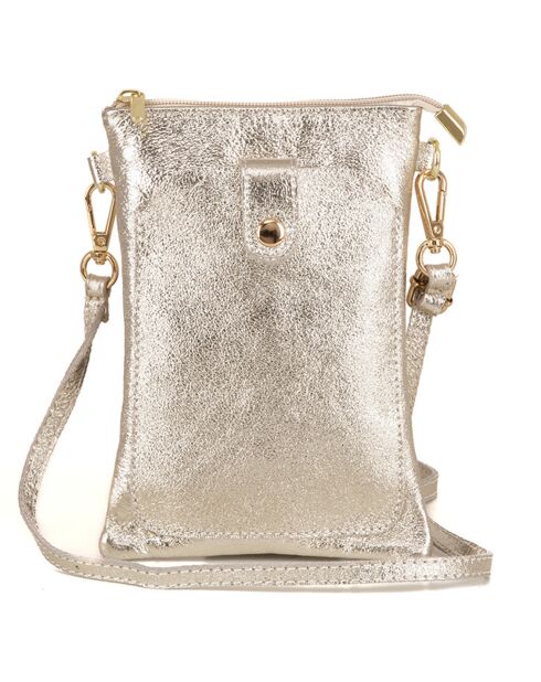 Erica gouden leren schoudertas - 14x21x1 cm